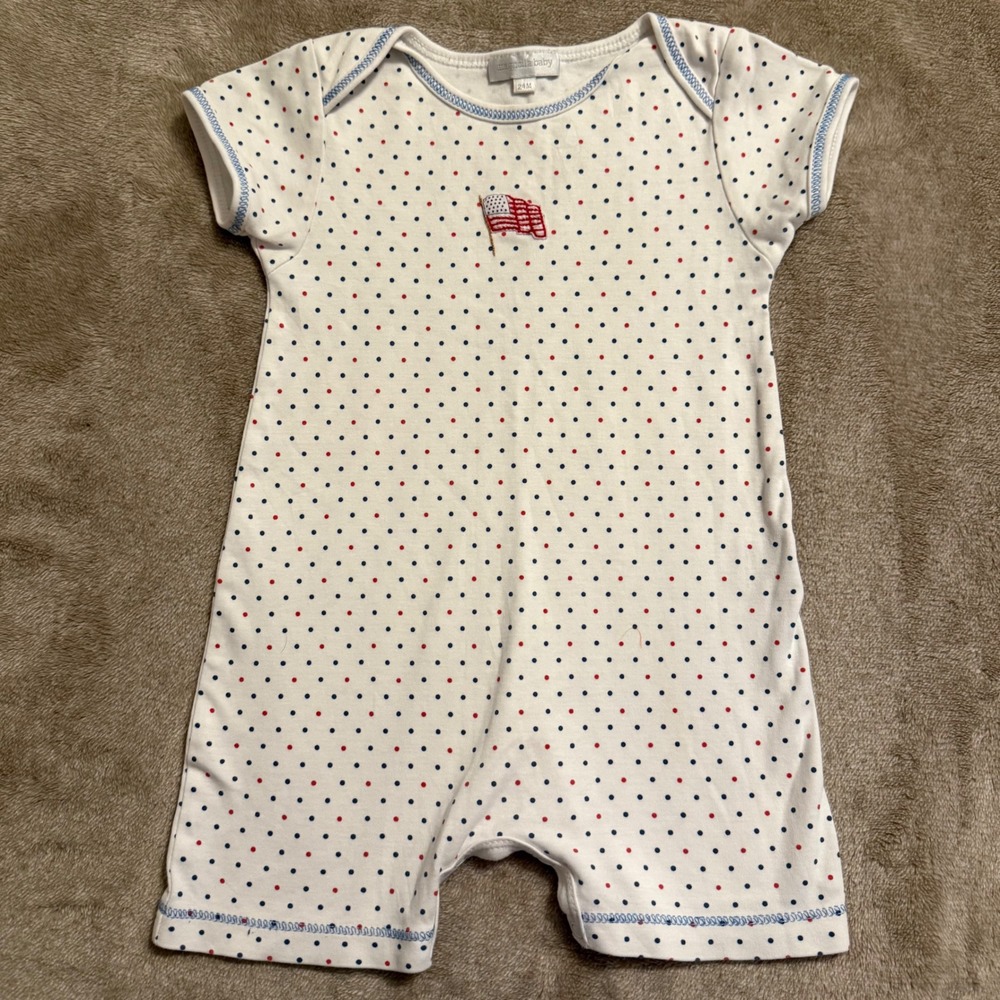 Magnolia Baby 24M Pima Cotton American Flag Polka Dot Romper Patriotic Red Blue